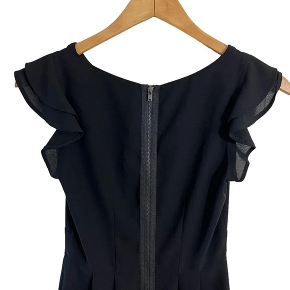 TopShop Black Dress Size 2 Knee Length Pockets Short Flared Sleeves Chiffon - Picture 4 of 8
